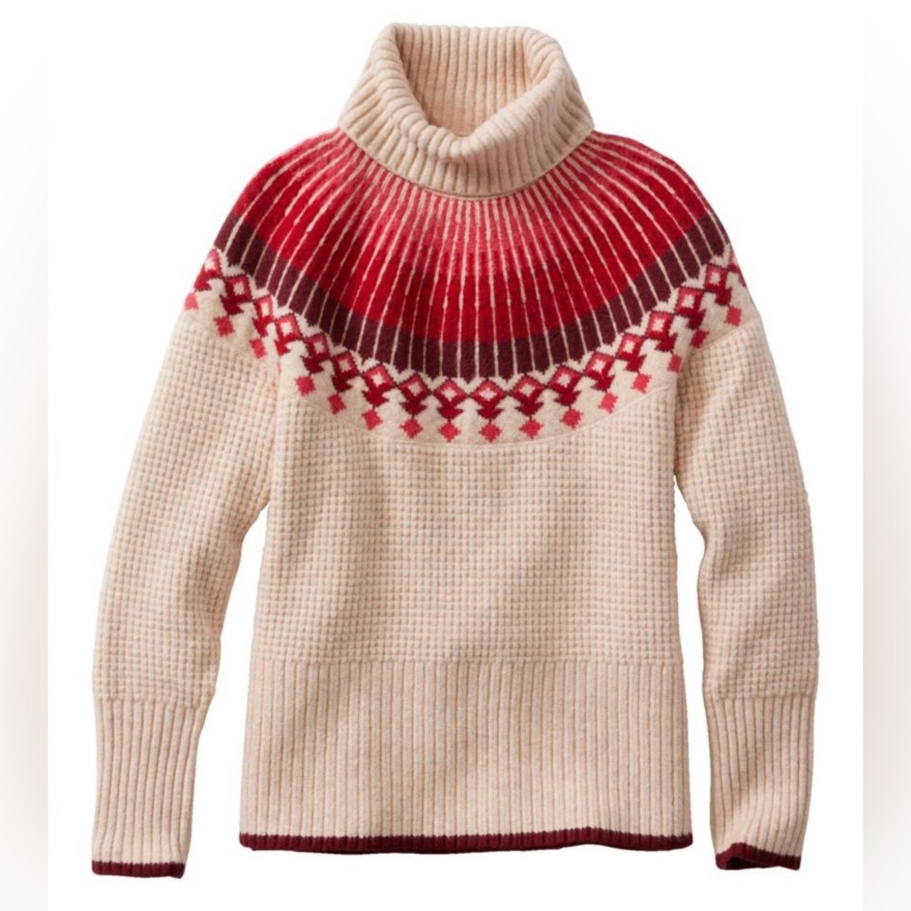 L.L.Bean SuperSoft Waffle Fair Isle Turtleneck Sweater XL Petite NWT